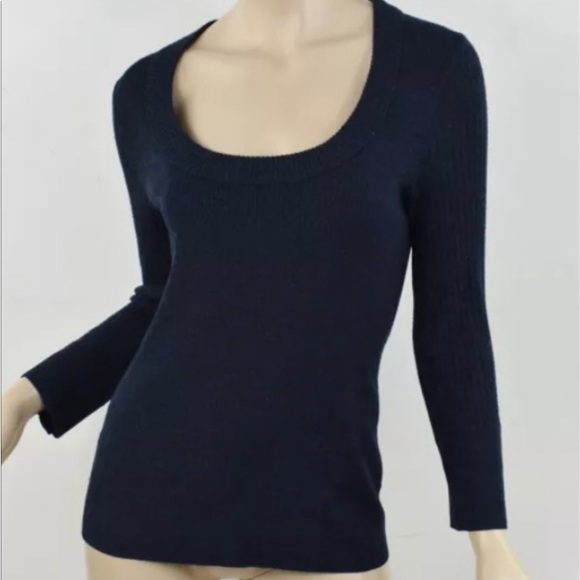 Tory Burch 100% Merino Wool Rib Knit Scoop Boatneck Sweater - Picture 9 of 12